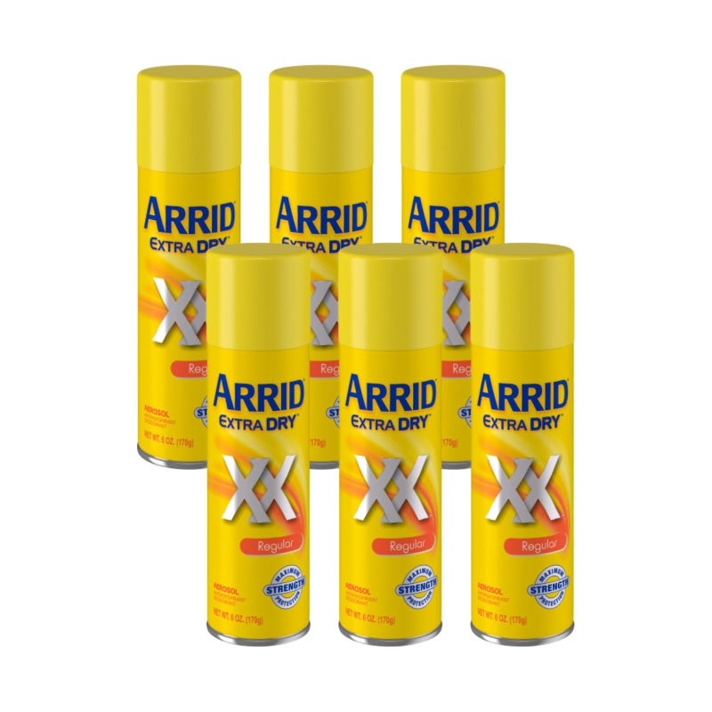 Arrid Extra Dry Regular Aerosol Antiperspirant Deodorant 6 Oz, Pack of 6